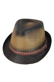 Woven Belt Band Ombre Fedora-H980-BROWN BLACK